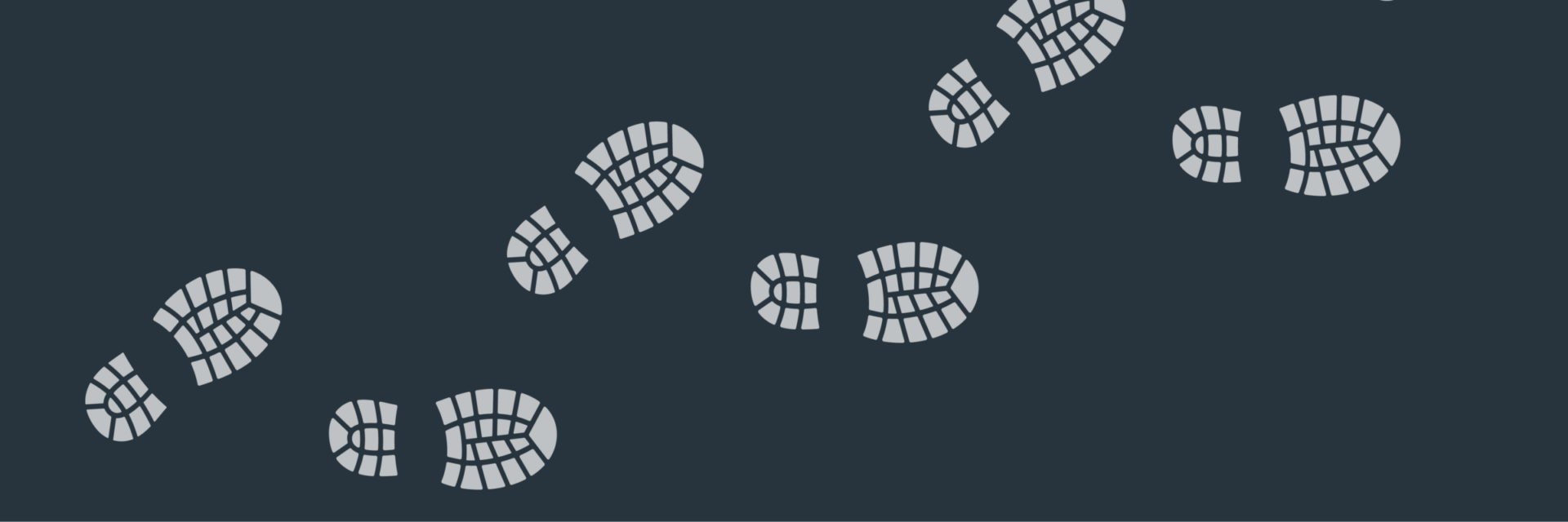 Illustration of white footprints arranged diagonally across a dark background, showing the pattern of shoe soles in a walking sequence.